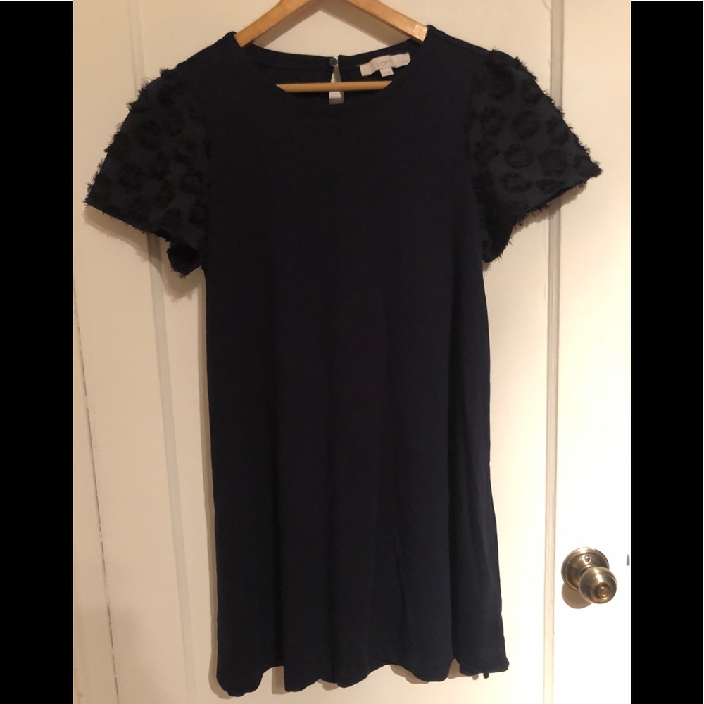 LOFT Petite Petal Sleeve Tie Waist Dress